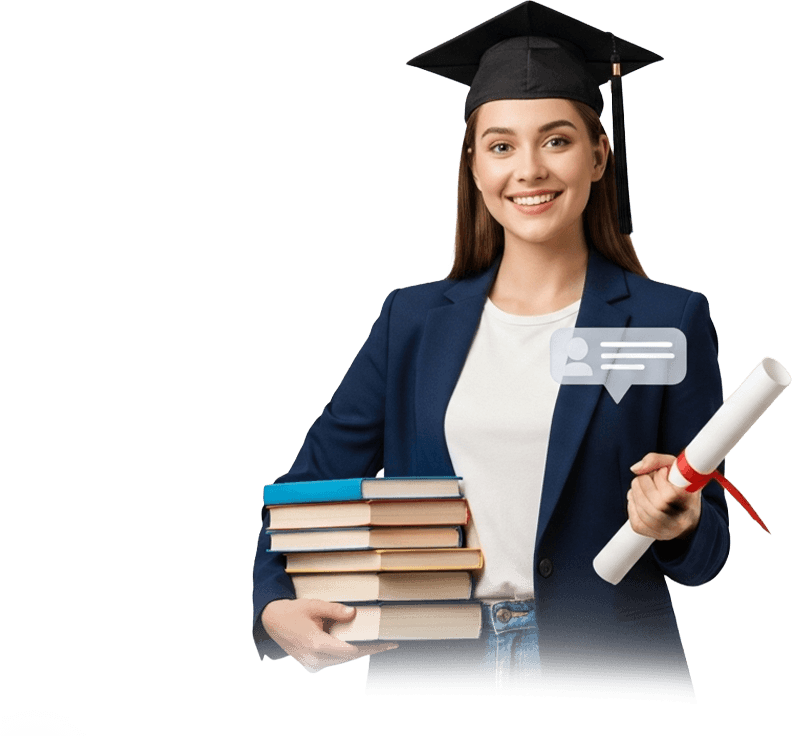 Mentor graduate holding books and a diploma